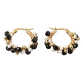 Heidi Black, Gold & White Beaded Gold Hoop Earrings